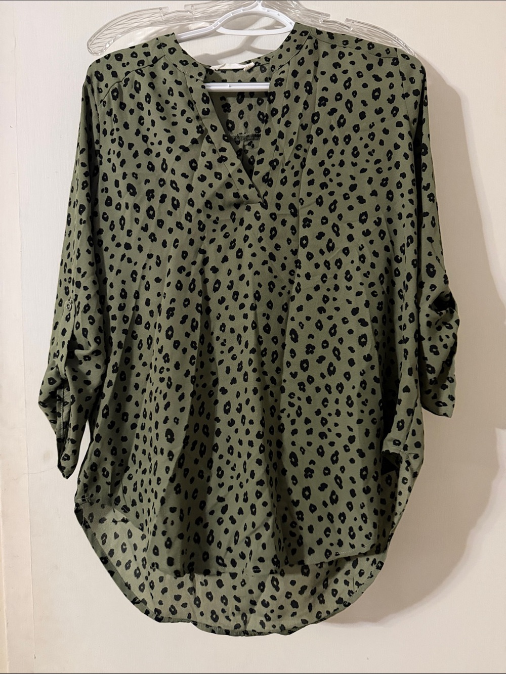 Lush Olive Green Leopard-Print V-Neck Tunic